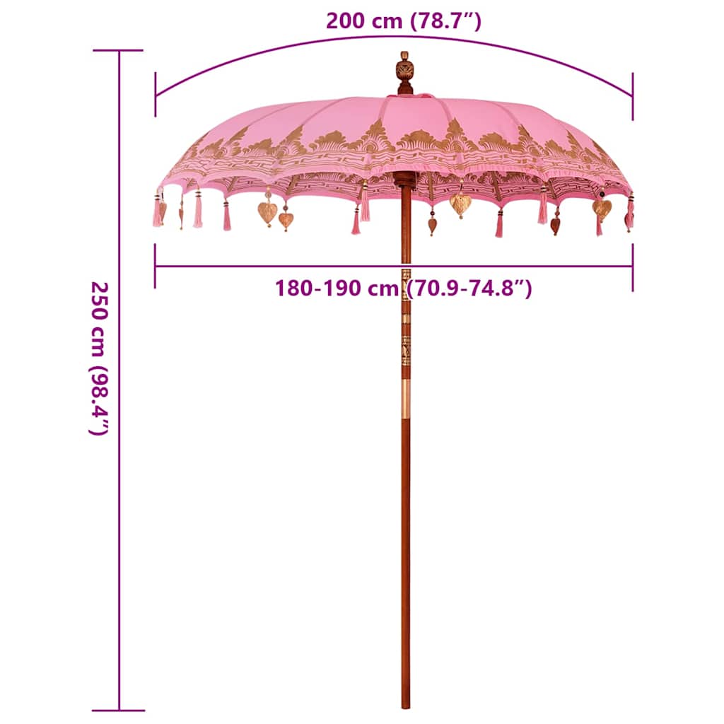 vidaXL Parasol Balinez Roz (180-190) x 260 cm Bumbac și lemn masiv vidaXL Parasol Balinez Roz (180-190) x 260 cm Bumbac și lemn masiv