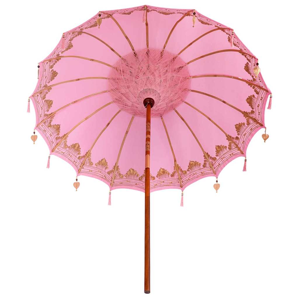 vidaXL Parasol Balinez Roz (210-220) x 260 cm Bumbac și lemn masiv vidaXL Parasol Balinez Roz (210-220) x 260 cm Bumbac și lemn masiv