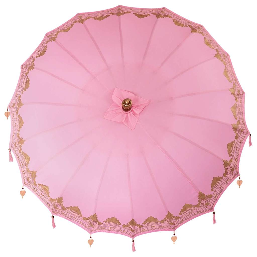 vidaXL Parasol Balinez Roz (210-220) x 260 cm Bumbac și lemn masiv vidaXL Parasol Balinez Roz (210-220) x 260 cm Bumbac și lemn masiv