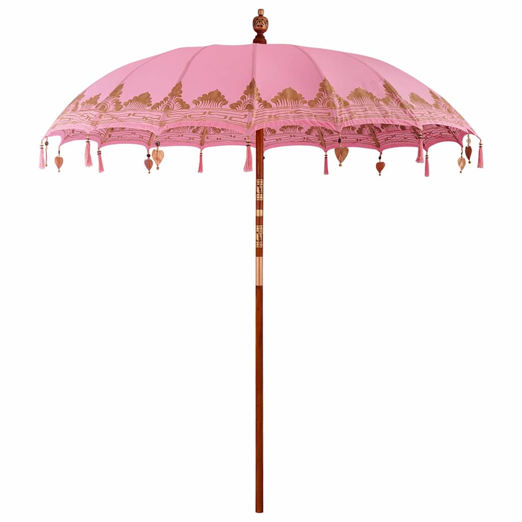 vidaXL Parasol Balinez Roz (210-220) x 260 cm Bumbac și lemn masiv vidaXL Parasol Balinez Roz (210-220) x 260 cm Bumbac și lemn masiv