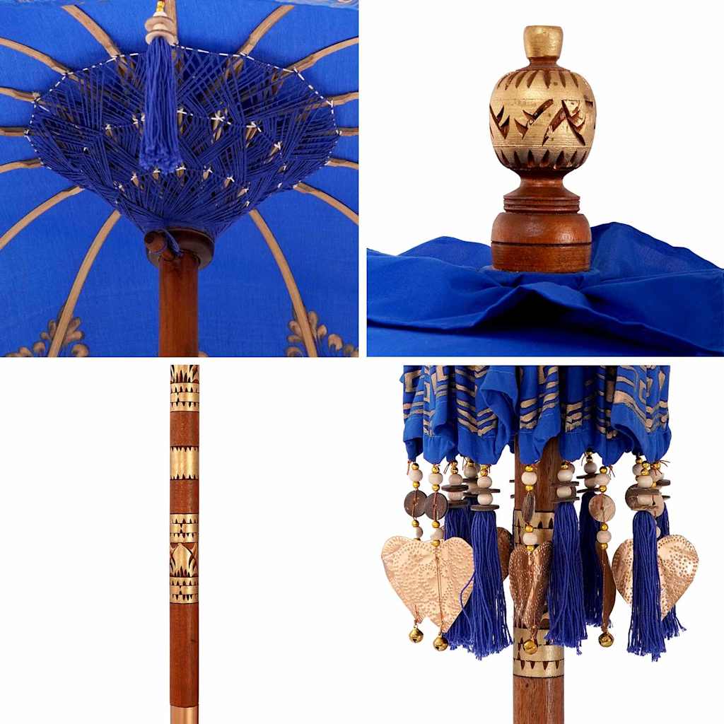 vidaXL Parasol Balinez albastru (90-100) x 260 cm Bumbac și lemn masiv vidaXL Parasol Balinez albastru (90-100) x 260 cm Bumbac și lemn masiv