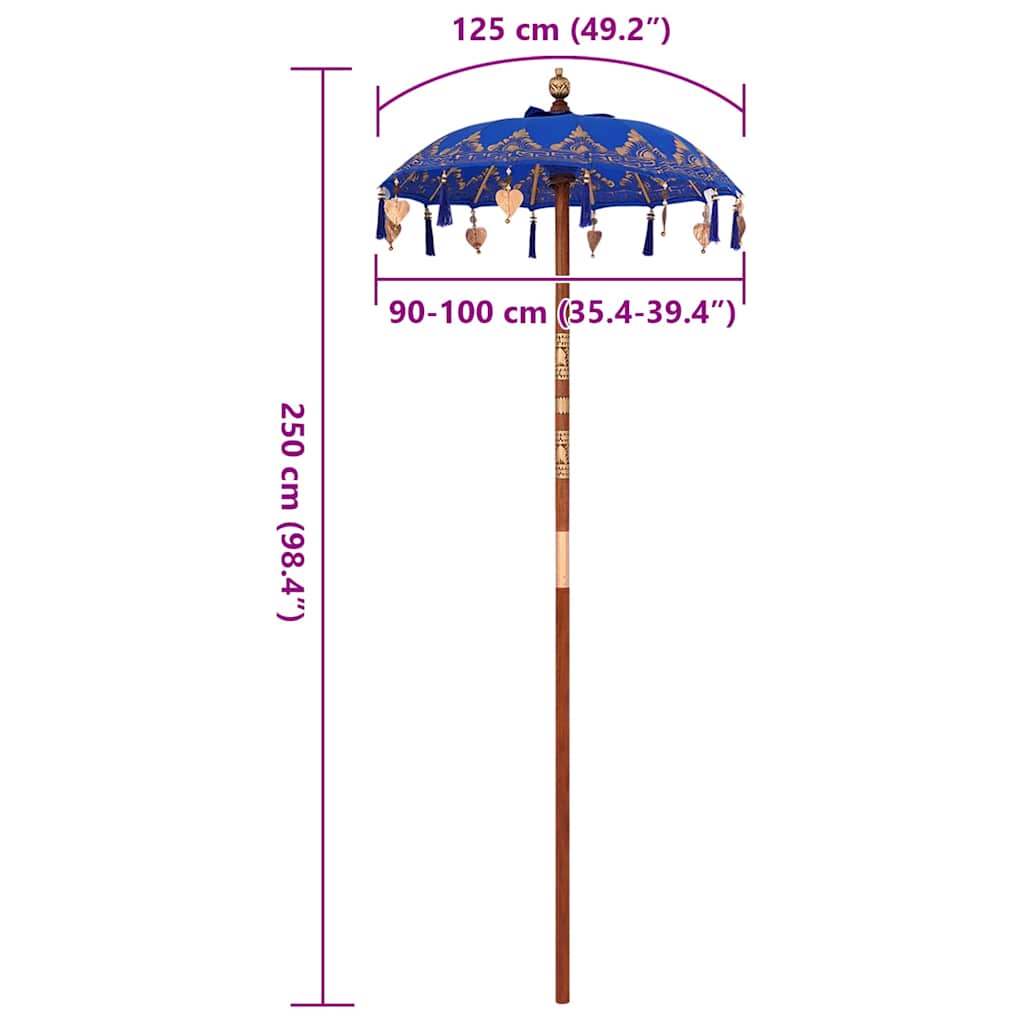 vidaXL Parasol Balinez albastru (90-100) x 260 cm Bumbac și lemn masiv vidaXL Parasol Balinez albastru (90-100) x 260 cm Bumbac și lemn masiv