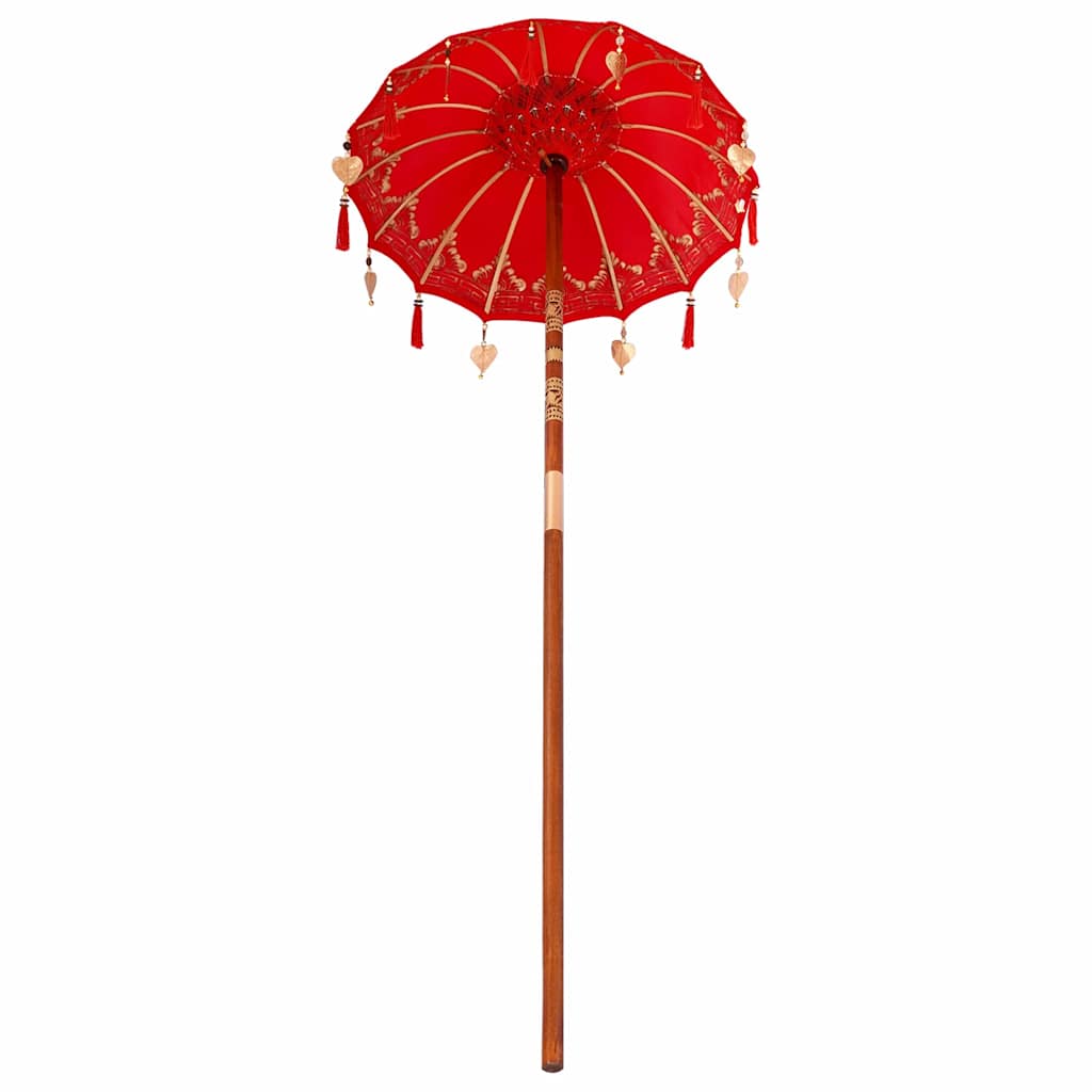 vidaXL Parasol Balinez Roșu (90-100) x 260 cm Bumbac și lemn masiv