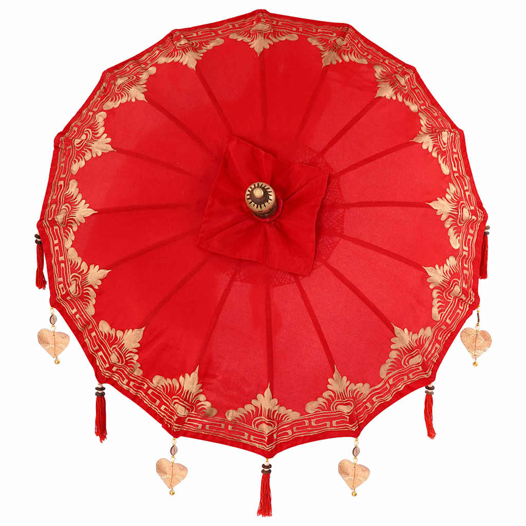 vidaXL Parasol Balinez Roșu (90-100) x 260 cm Bumbac și lemn masiv
