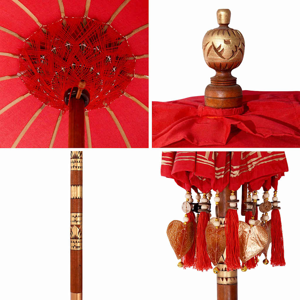 vidaXL Parasol Balinez Roșu (90-100) x 260 cm Bumbac și lemn masiv