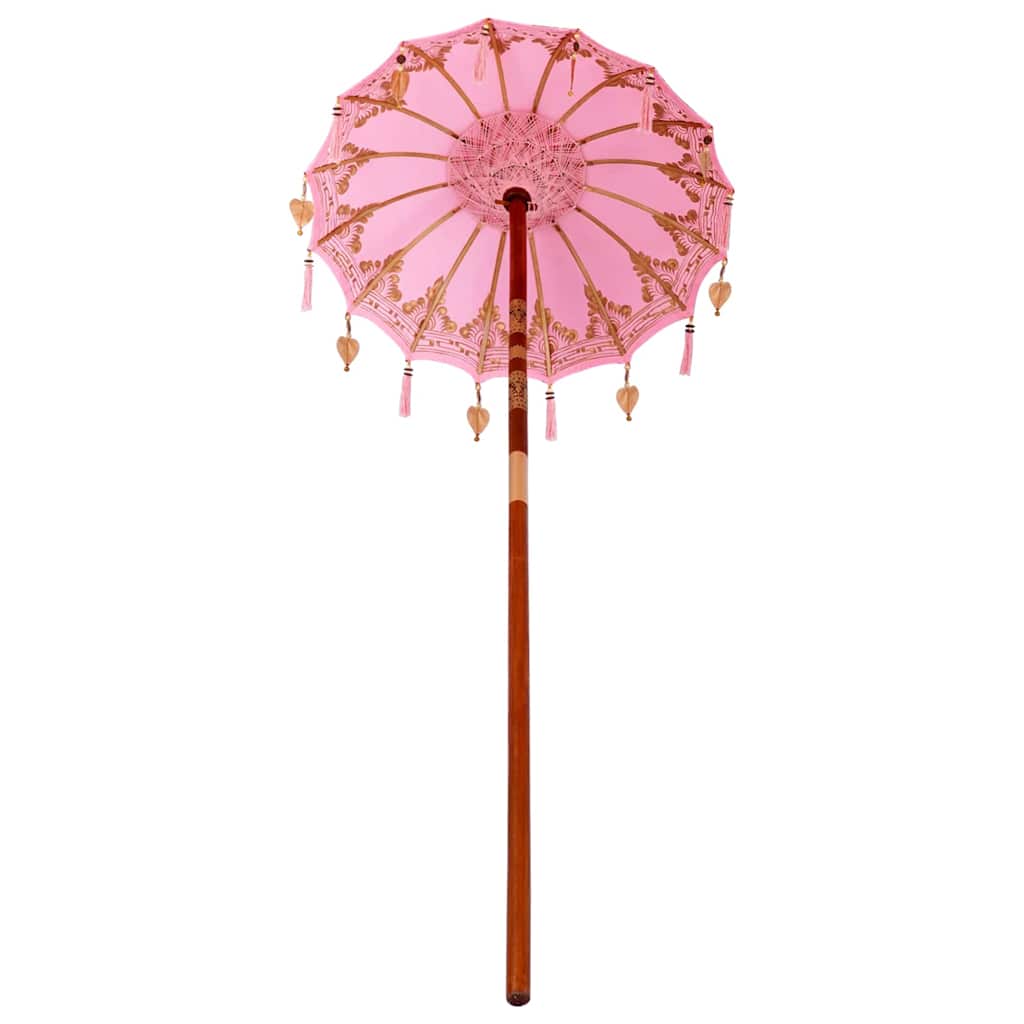 vidaXL Parasol Balinez Roz (90-100) x 260 cm Bumbac și lemn masiv vidaXL Parasol Balinez Roz (90-100) x 260 cm Bumbac și lemn masiv