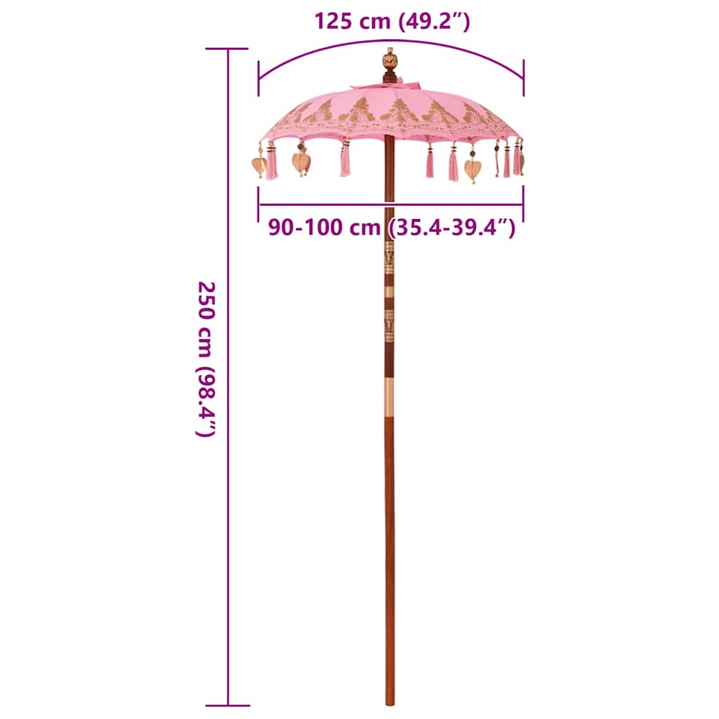 vidaXL Parasol Balinez Roz (90-100) x 260 cm Bumbac și lemn masiv vidaXL Parasol Balinez Roz (90-100) x 260 cm Bumbac și lemn masiv
