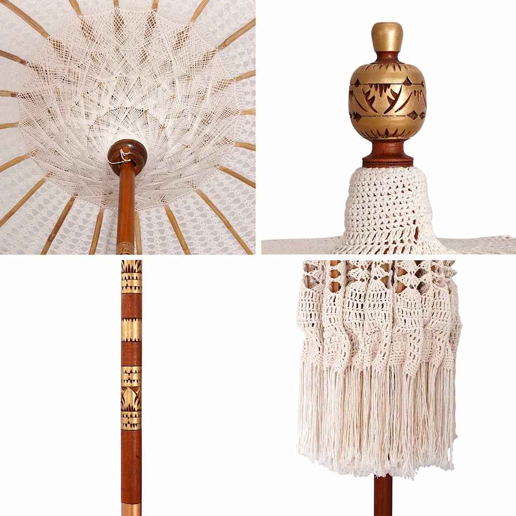 vidaXL Umbrelă de soare Crem (185-195) x 250 cm Bumbac și lemn masiv
