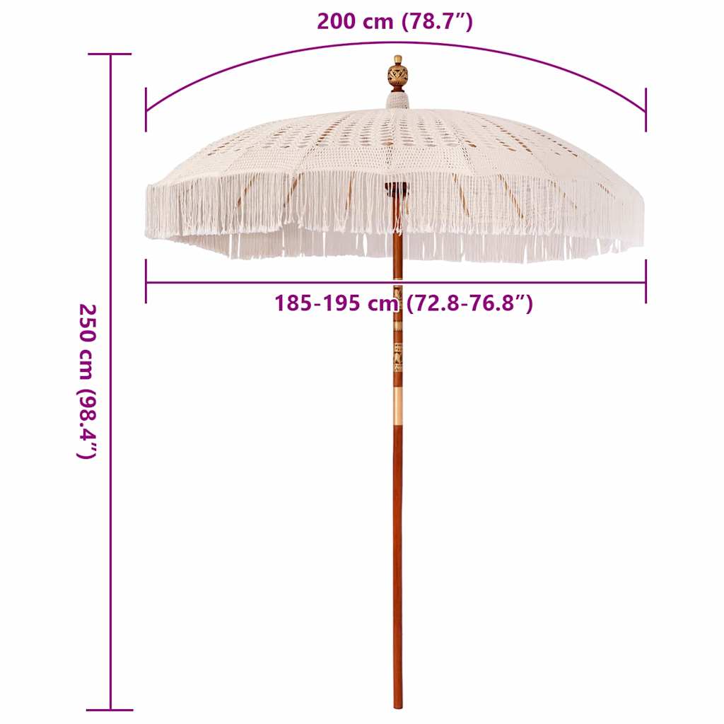 vidaXL Umbrelă de soare Crem (185-195) x 250 cm Bumbac și lemn masiv
