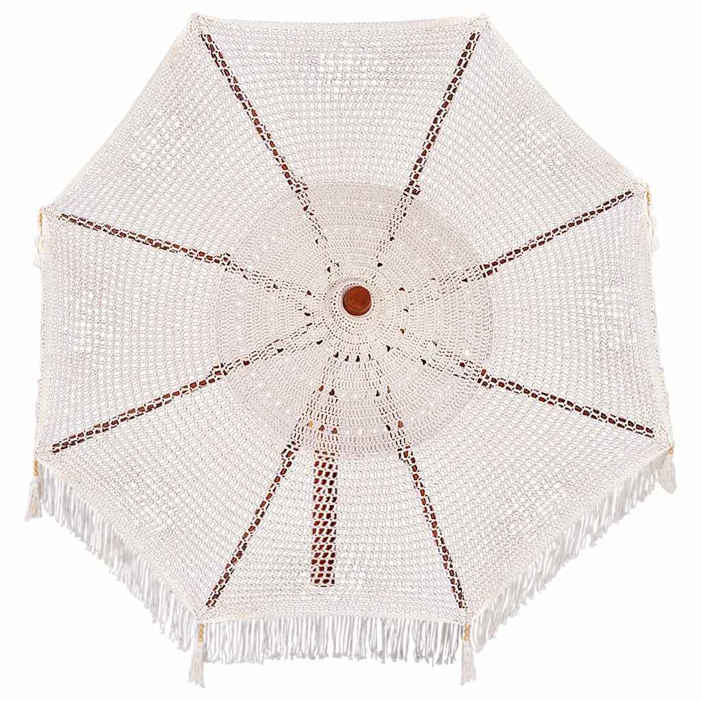 vidaXL Umbrelă de soare Crem (250-255) x 250 cm Bumbac și lemn masiv