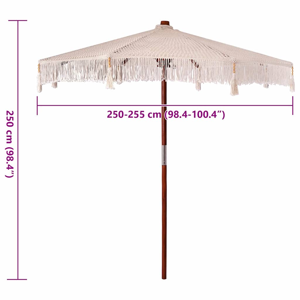 vidaXL Umbrelă de soare Crem (250-255) x 250 cm Bumbac și lemn masiv
