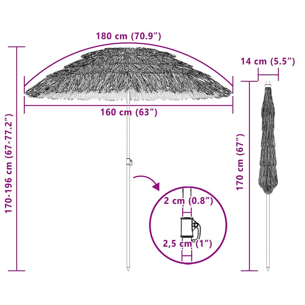 vidaXL Parasol de Plajă natural 255 x 255 x 255 cm Poliester și oțel