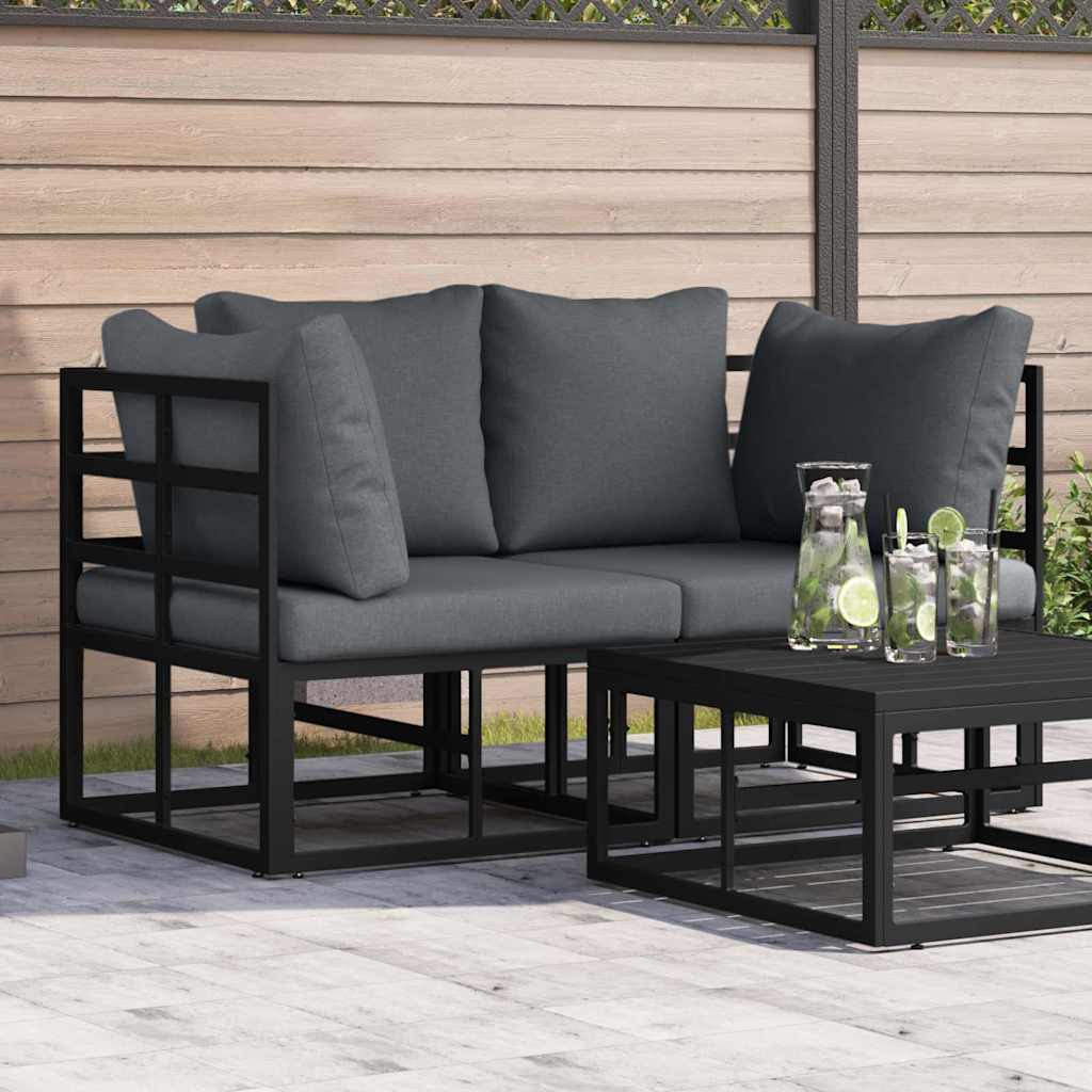 vidaXL Mobilier pentru Exterior cu pernă cu pernă 2 pcs Negru Aluminiu vidaXL Mobilier pentru Exterior cu pernă cu pernă 2 pcs Negru Aluminiu