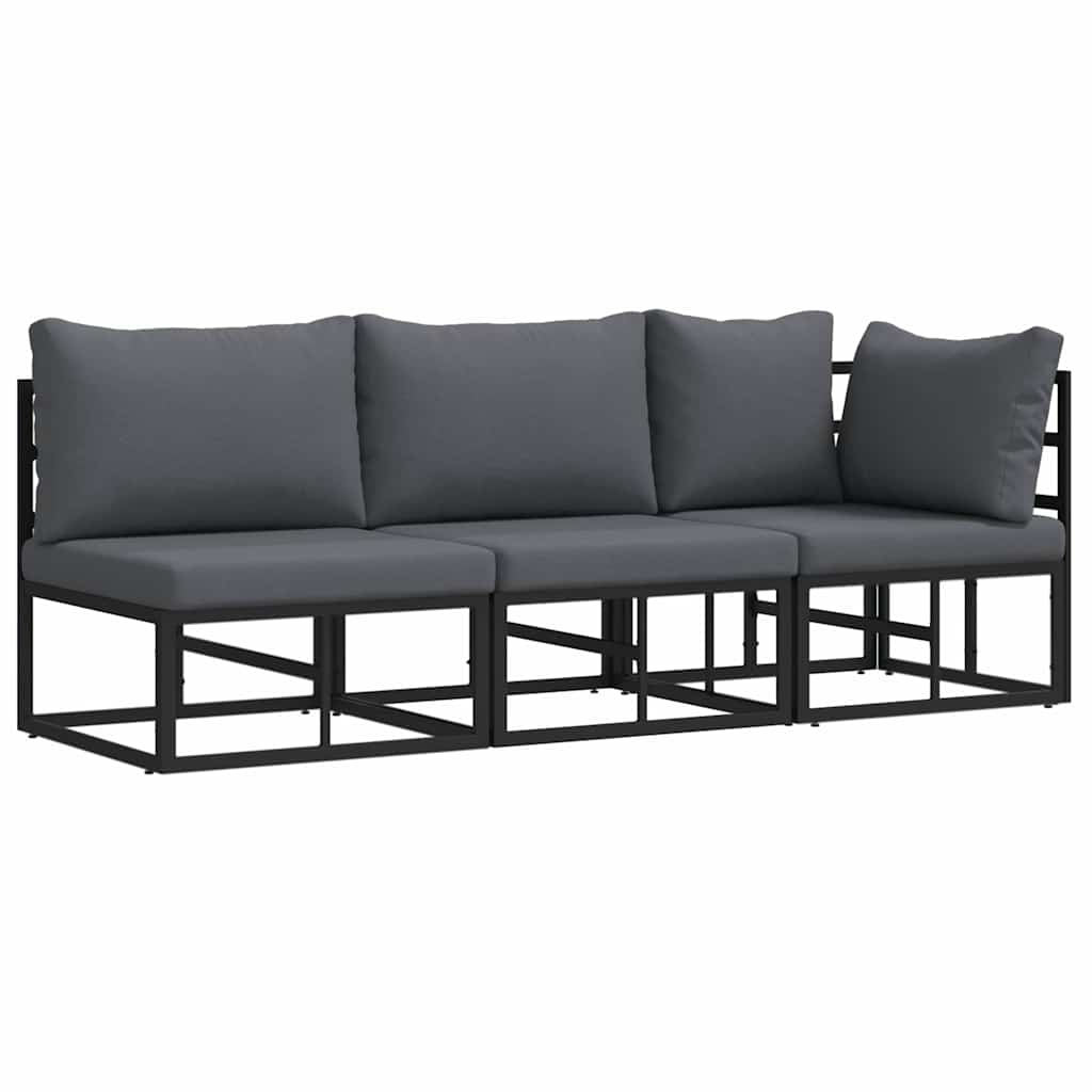 vidaXL Mobilier pentru Exterior cu pernă cu pernă 3 pcs Negru Aluminiu vidaXL Mobilier pentru Exterior cu pernă cu pernă 3 pcs Negru Aluminiu