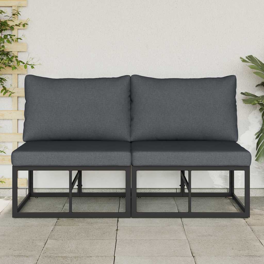 vidaXL Mobilier pentru Exterior cu pernă cu pernă 2 pcs Negru Aluminiu vidaXL Mobilier pentru Exterior cu pernă cu pernă 2 pcs Negru Aluminiu