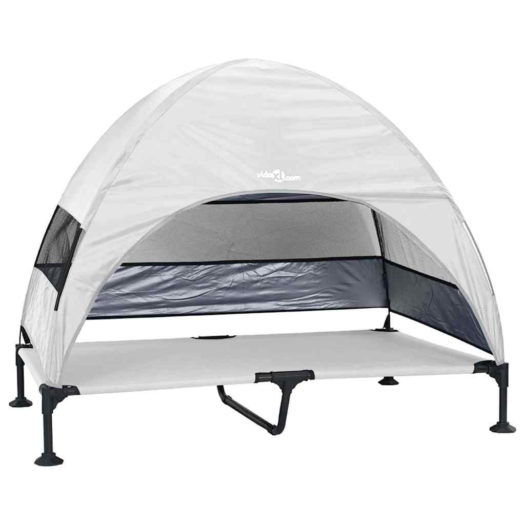 vidaXL Pat pentru câini ridicat Manual Gri argintie 127 x 81 x 108 cm
