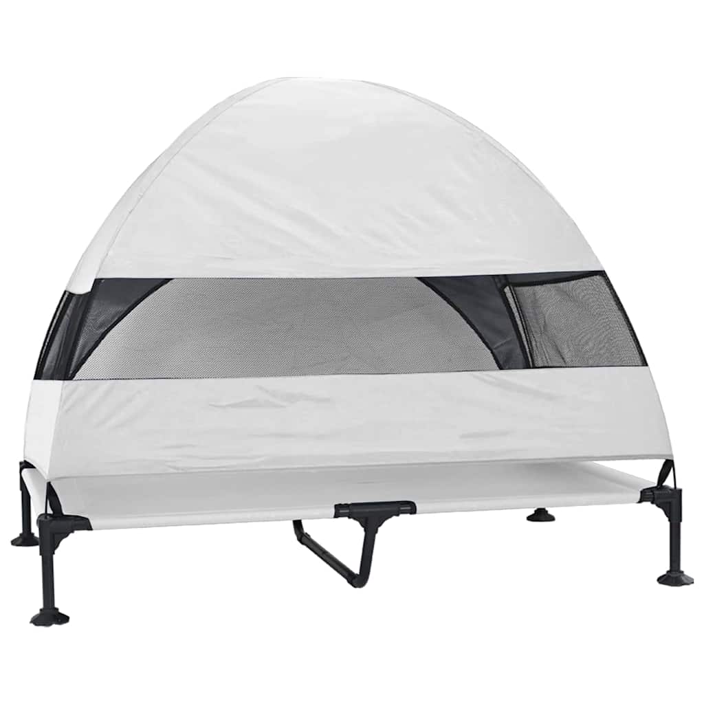 vidaXL Pat pentru câini ridicat Manual Gri argintie 127 x 81 x 108 cm