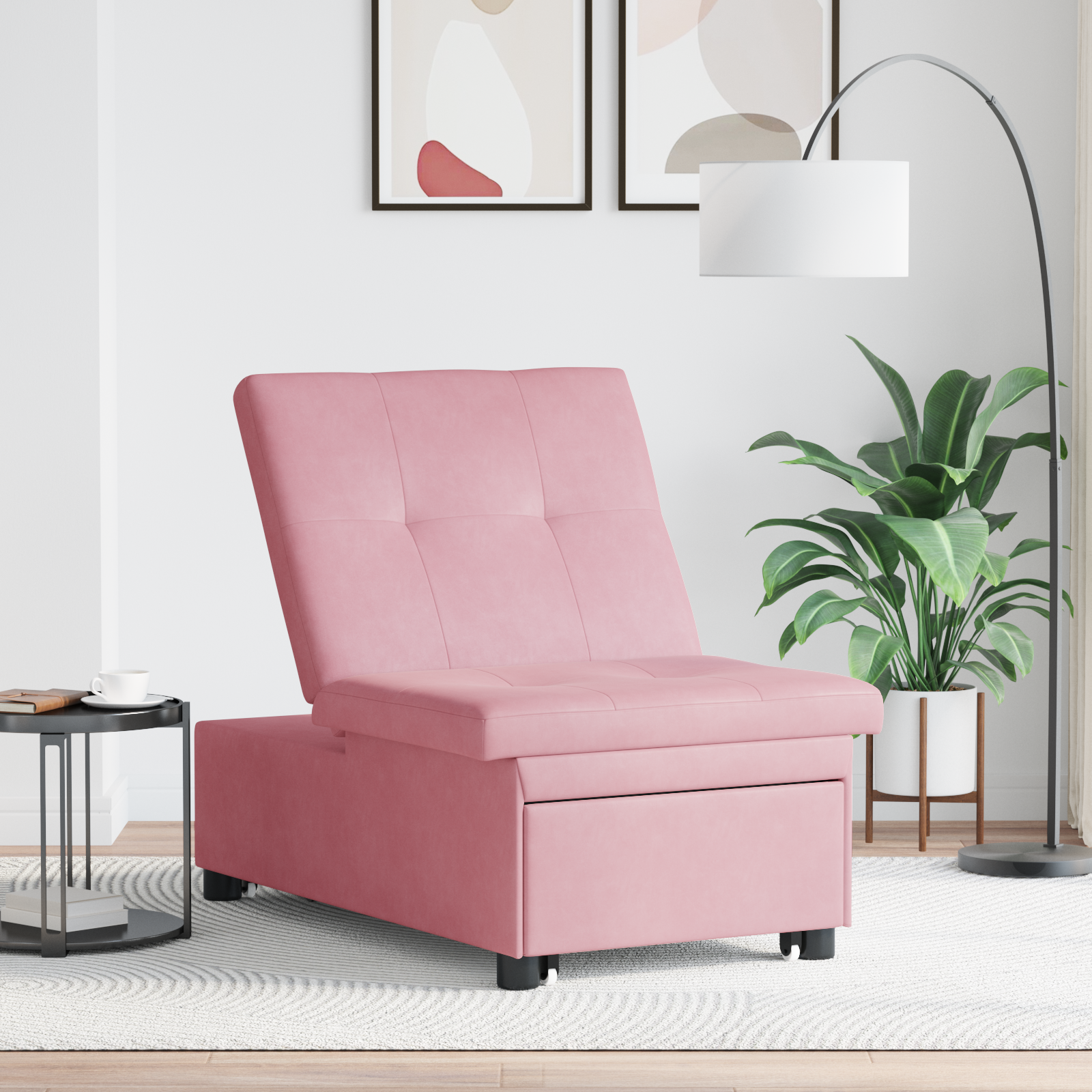 vidaXL Canapea 3 în 1 cu design extensibil din catifea roz vidaXL Canapea 3 în 1 cu design extensibil din catifea roz