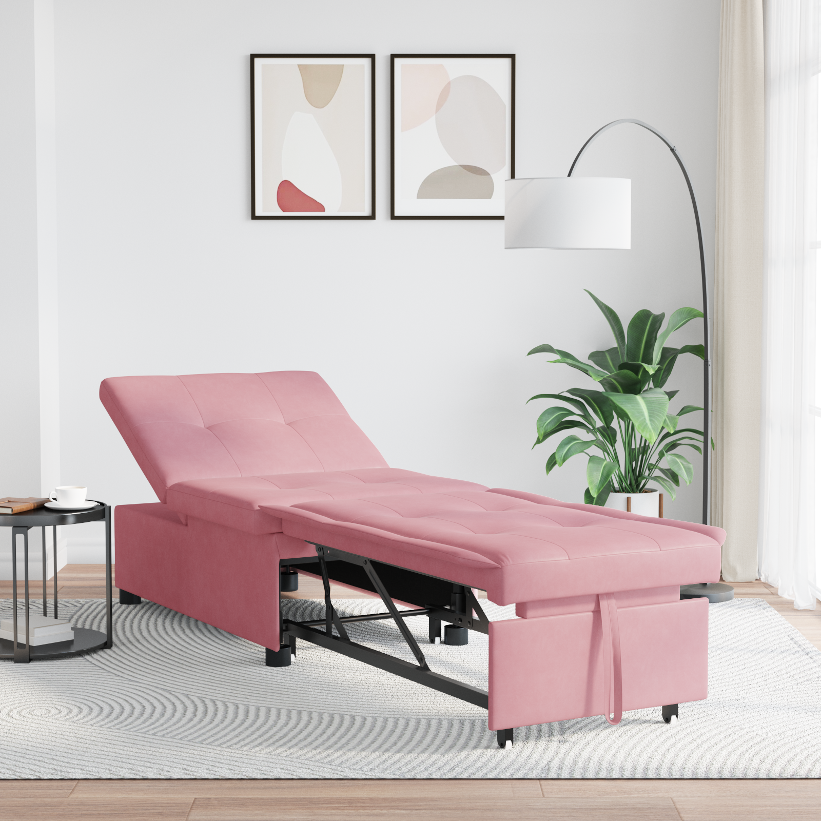 vidaXL Canapea 3 în 1 cu design extensibil din catifea roz vidaXL Canapea 3 în 1 cu design extensibil din catifea roz