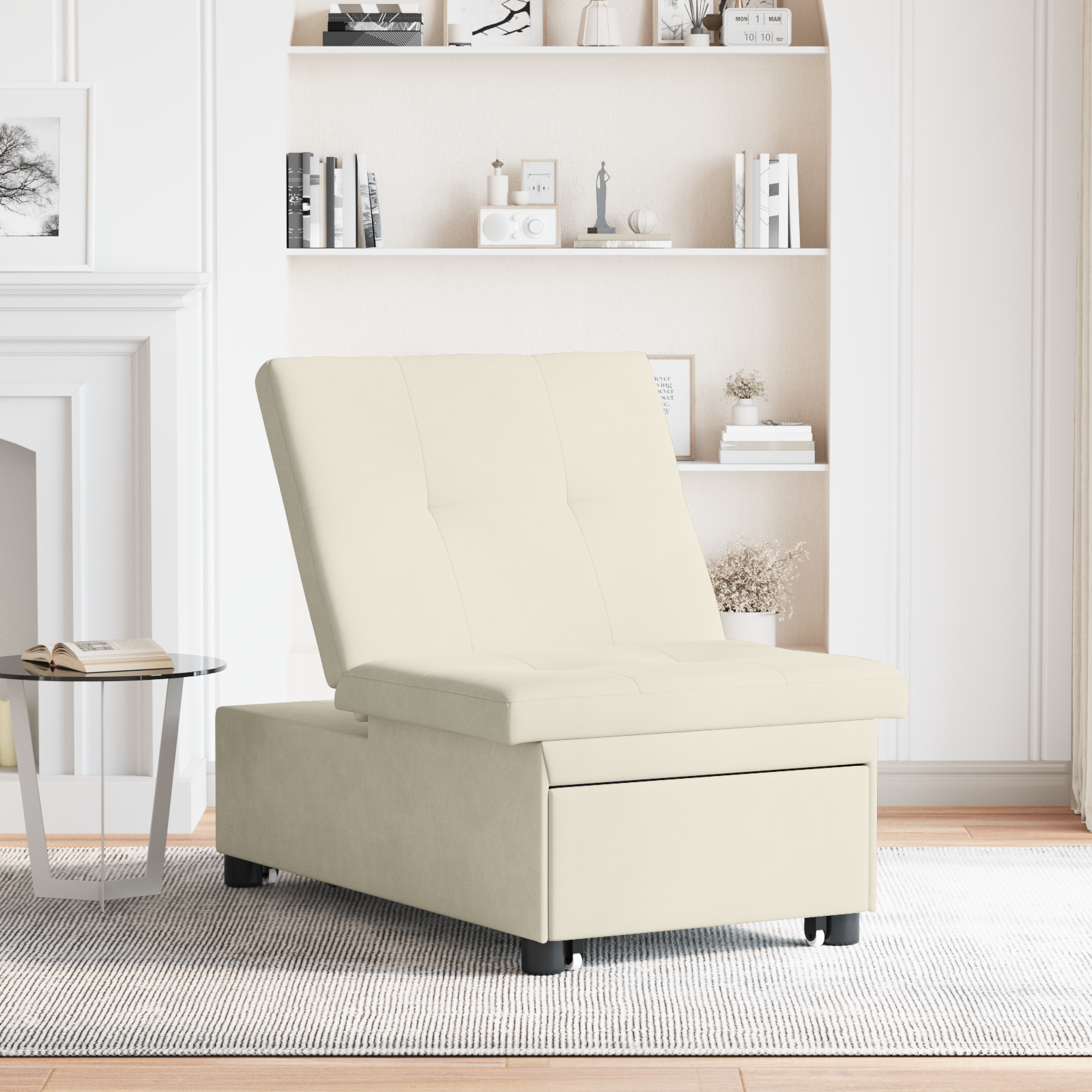 vidaXL Canapea extensibilă Crem 67 x 194 x 38 cm Catifea vidaXL Canapea extensibilă Crem 67 x 194 x 38 cm Catifea