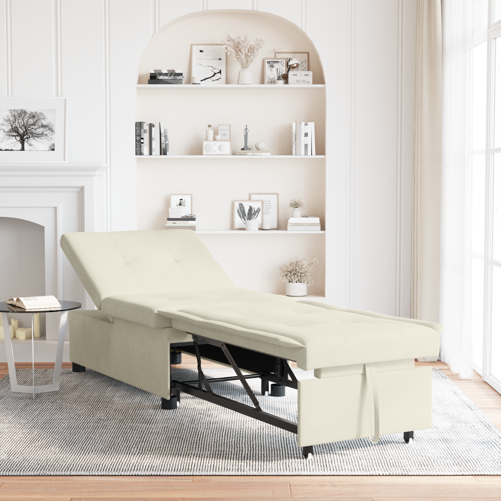 vidaXL Canapea extensibilă Crem 67 x 194 x 38 cm Catifea vidaXL Canapea extensibilă Crem 67 x 194 x 38 cm Catifea