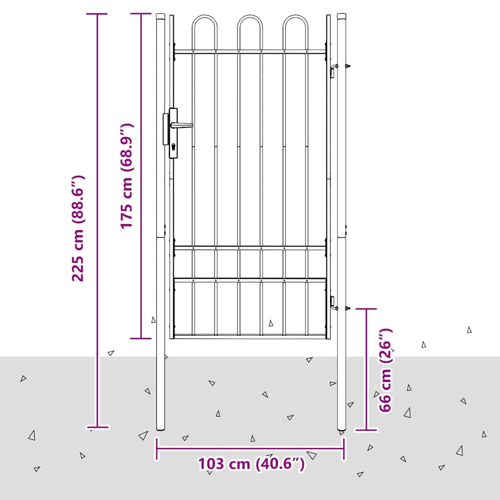 vidaXL Poartă de gard Gri 100 x 175 cm Oțel acoperit cu pulbere