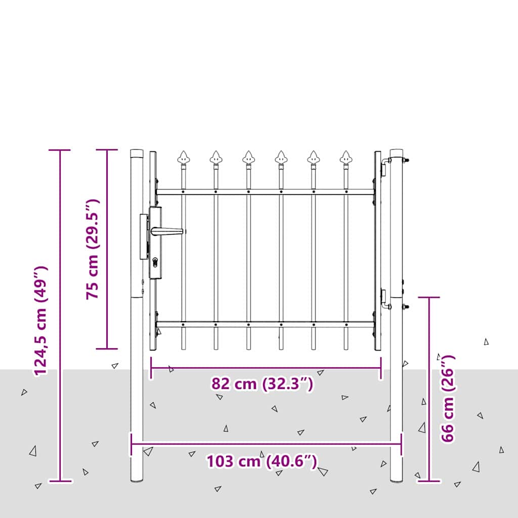 vidaXL Poartă de gard Gri 100 x 75 cm Oțel acoperit cu pulbere