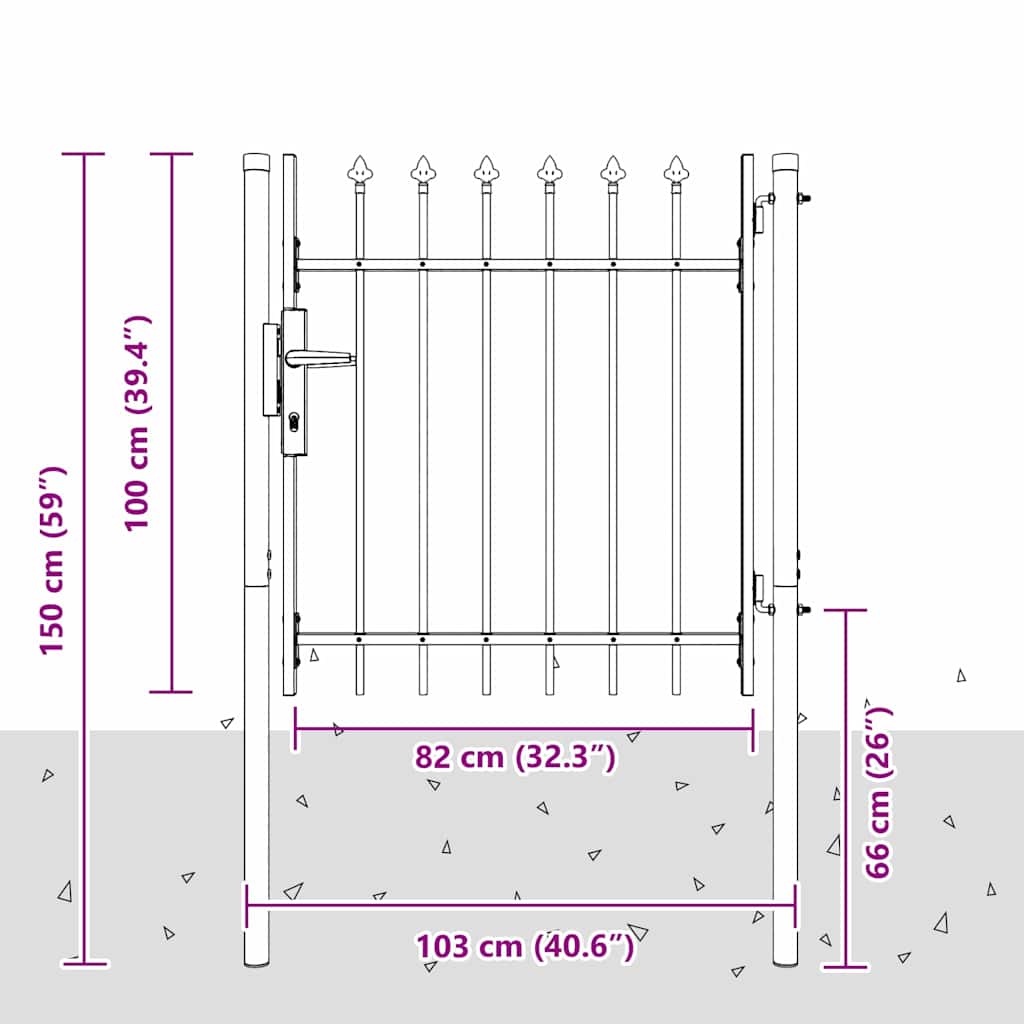 vidaXL Poartă de gard Gri 100 x 100 cm Oțel acoperit cu pulbere