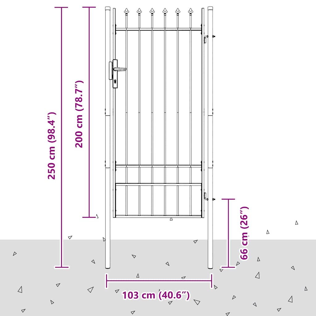 vidaXL Poartă de gard Gri 100 x 200 cm Oțel acoperit cu pulbere