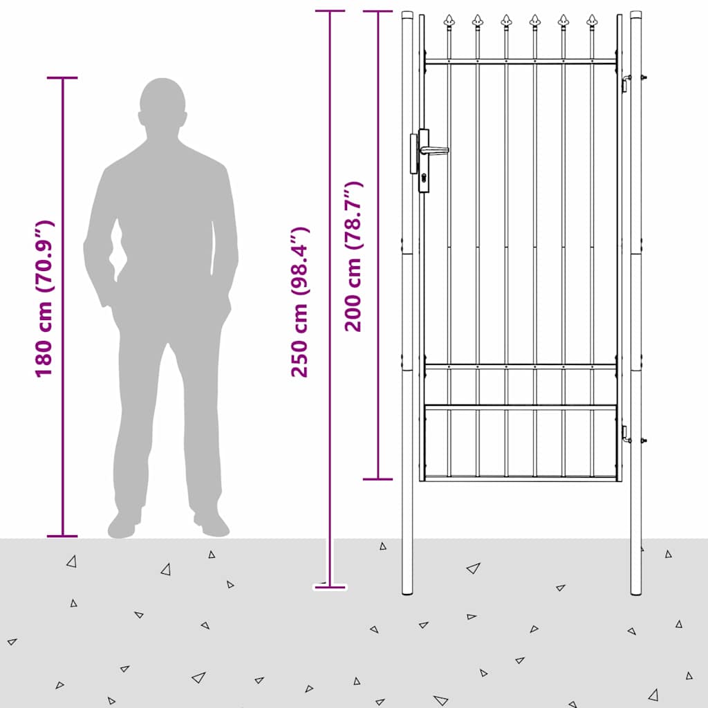 vidaXL Poartă de gard Gri 100 x 200 cm Oțel acoperit cu pulbere