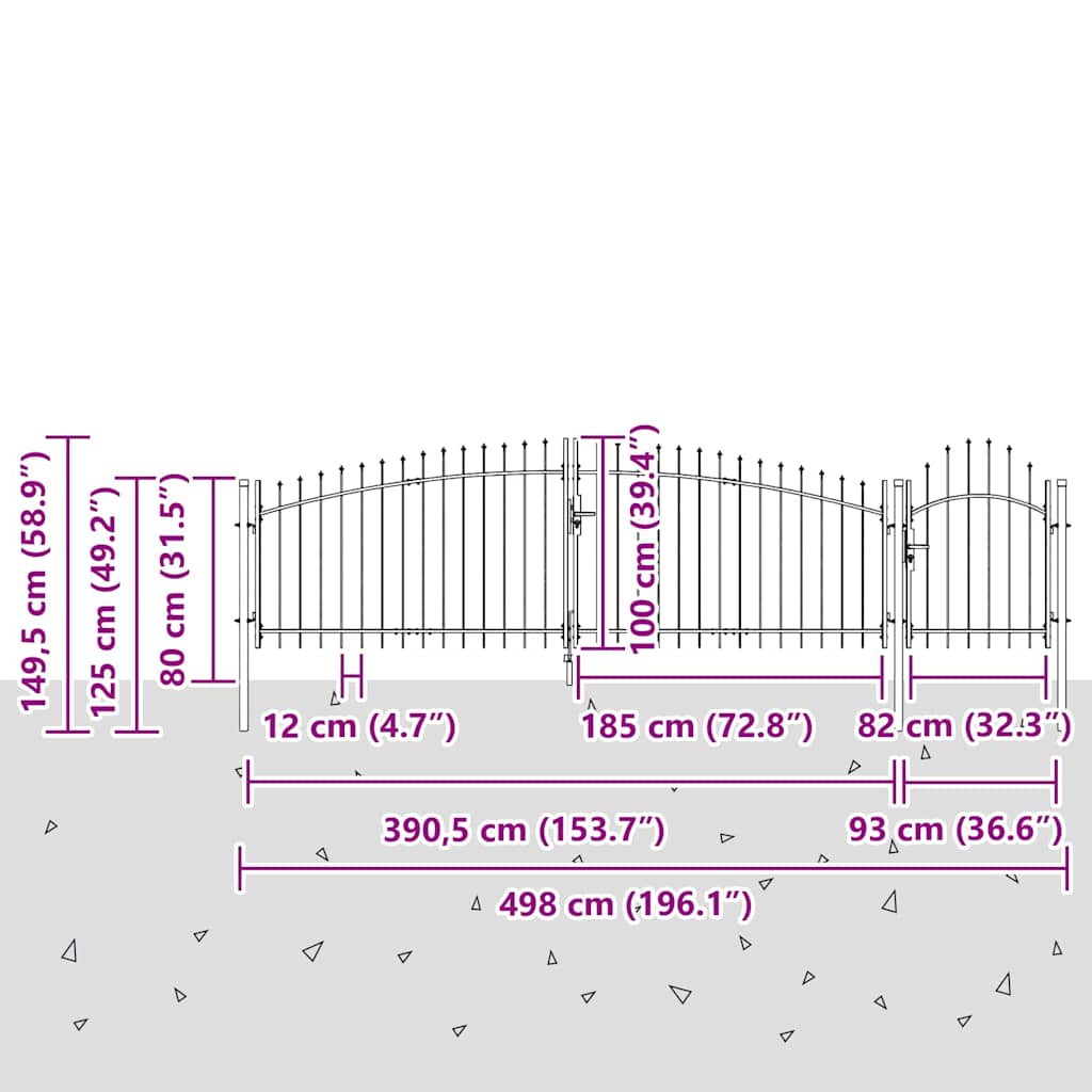 vidaXL Poarta de grădină cu vârf în formă de suliță, gri, 100x500 cm, din oțel