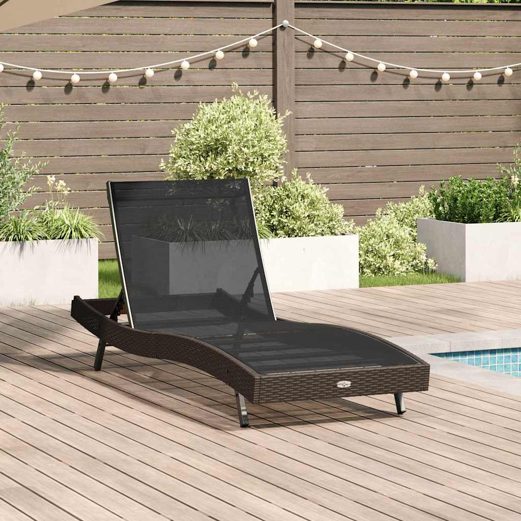 vidaXL Șezlong cu pernă 1-persoană Maro 197 x 70 x 82 cm Rattan poli vidaXL Șezlong cu pernă 1-persoană Maro 197 x 70 x 82 cm Rattan poli
