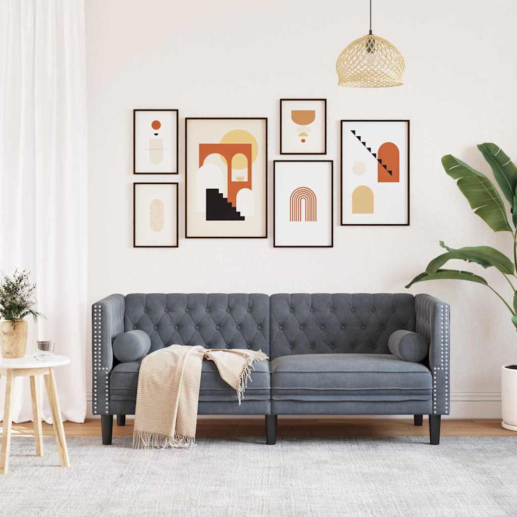 vidaXL Canapea Chesterfield Gri închis 174 x 74.5 x 70.5 cm Catifea