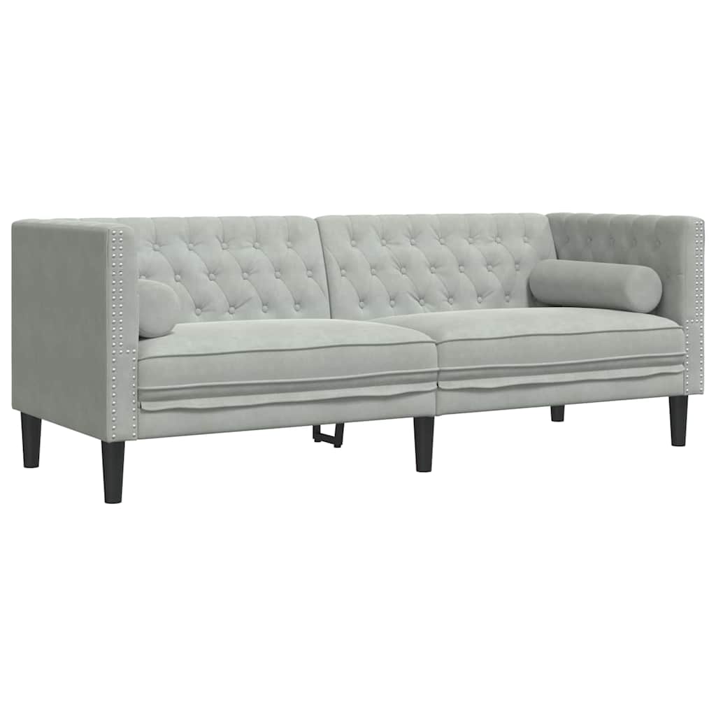 vidaXL Canapea Chesterfield Gri deschis 194 x 74.5 x 70.5 cm Catifea