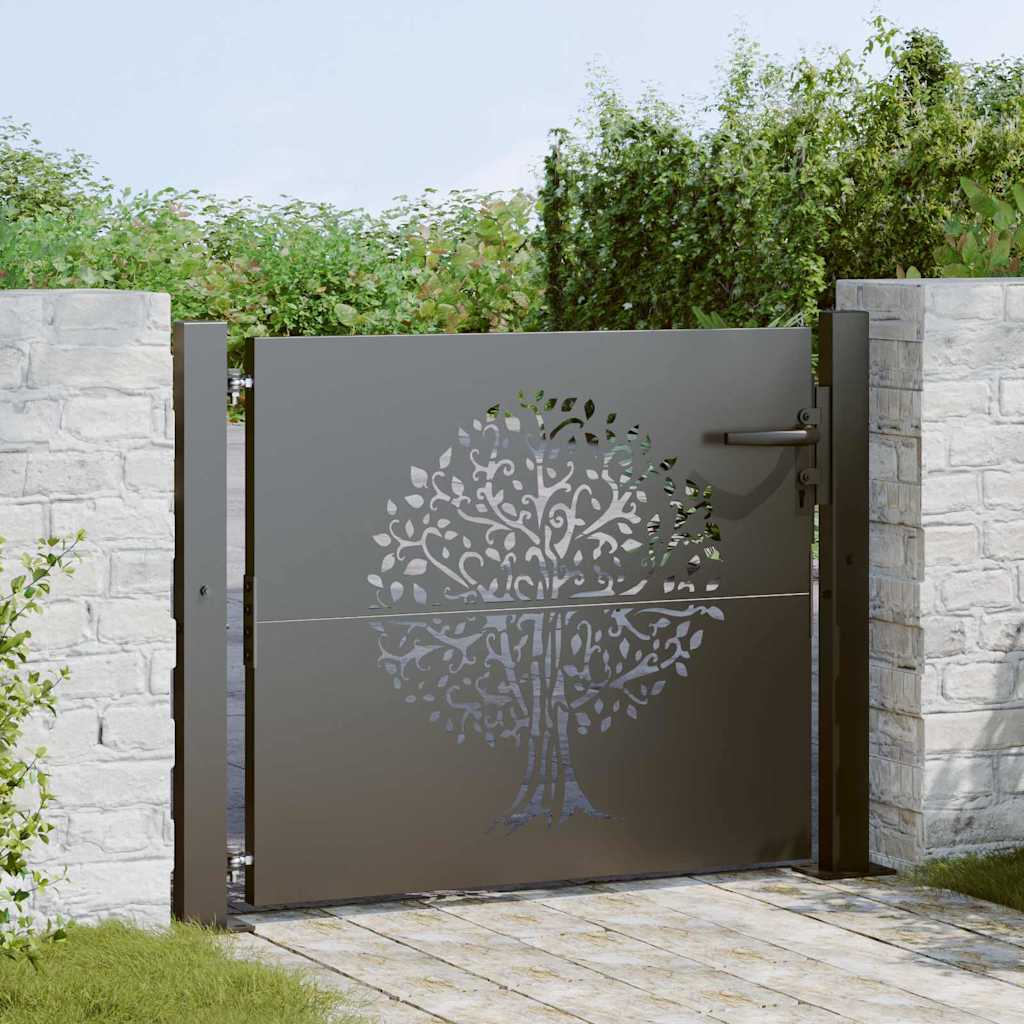vidaXL Poartă de grădină Negru 105 x 100 cm Oțel vopsit în pulbere