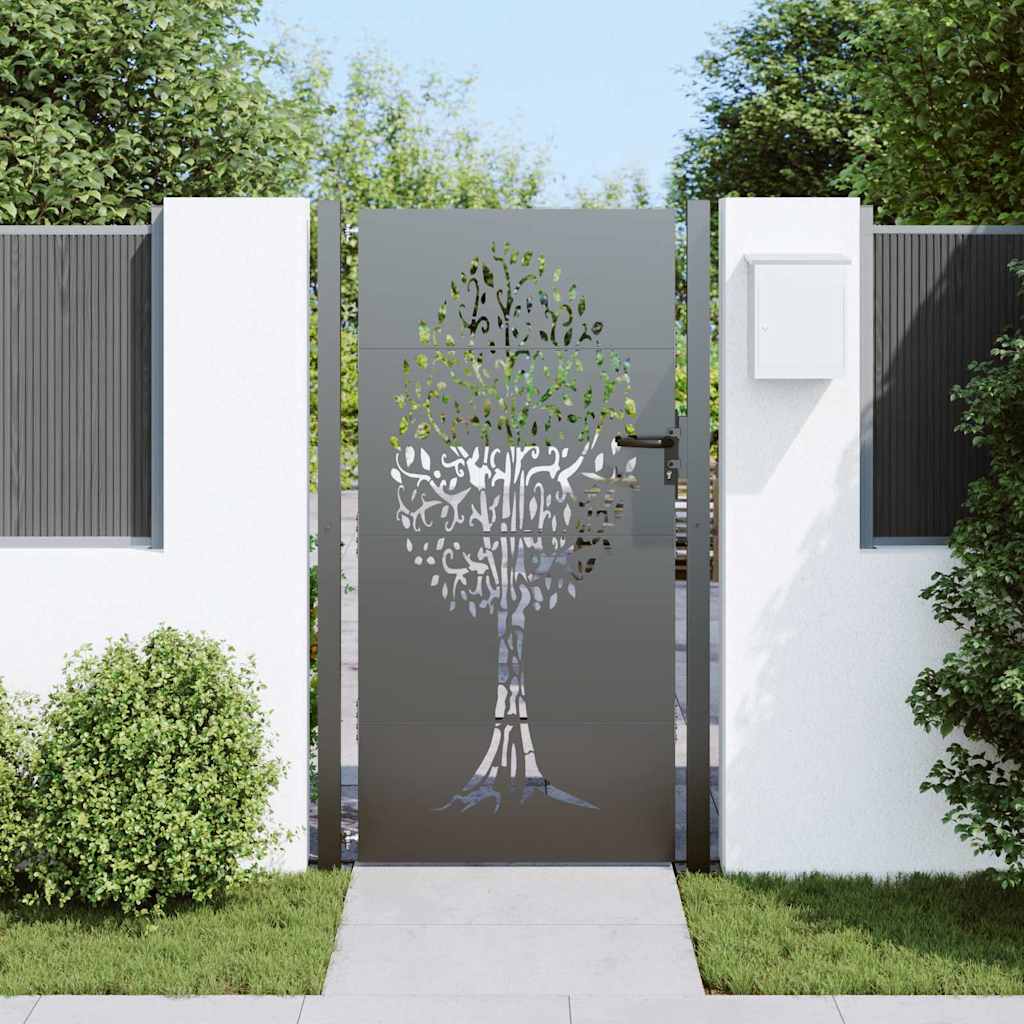 vidaXL Poartă de grădină Negru 105 x 200 cm Oțel vopsit în pulbere