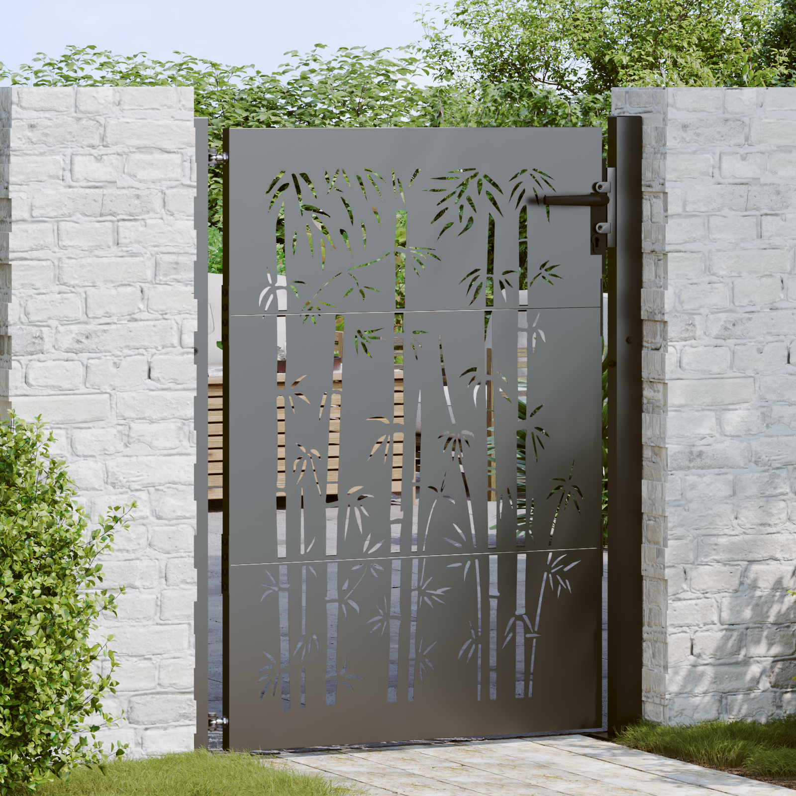 vidaXL Poartă de grădină Negru 105 x 150 cm Oțel vopsit în pulbere
