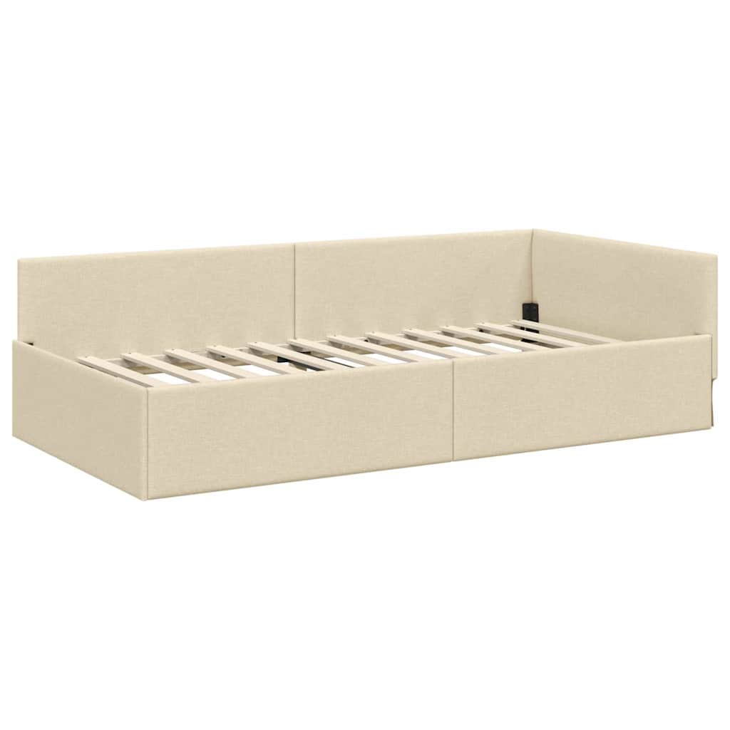 vidaXL Cadru de pat colțar cu headboard Crem 80 cm x 200 cm Catifea