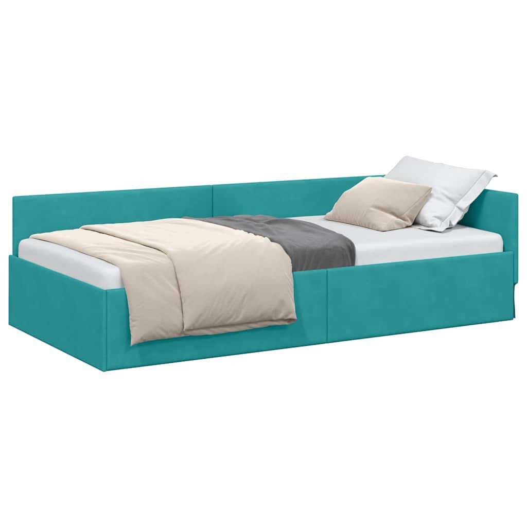 vidaXL Cadru de pat colțar cu headboard Turcoaz 80 cm x 200 cm Catifea