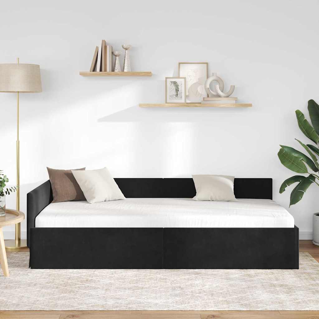 vidaXL Cadru de pat colțar cu headboard Negru 90 cm x 200 cm Catifea