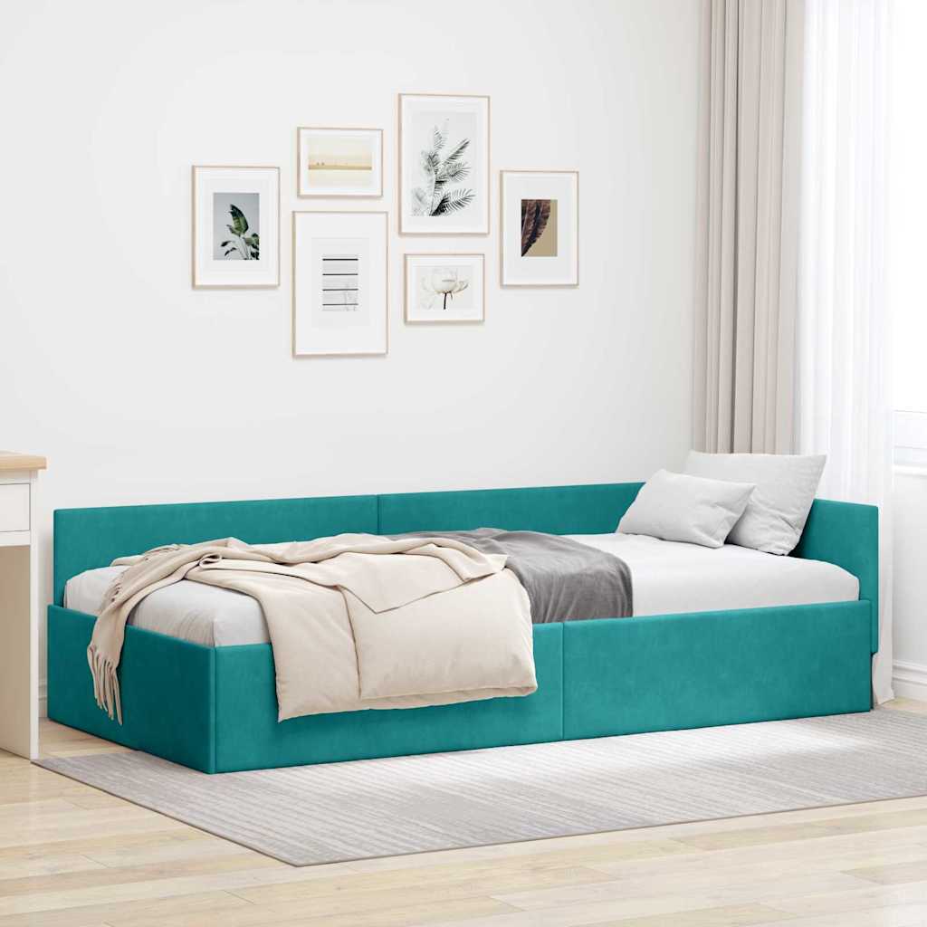 vidaXL Cadru de pat colțar cu headboard Turcoaz 90 cm x 200 cm Catifea