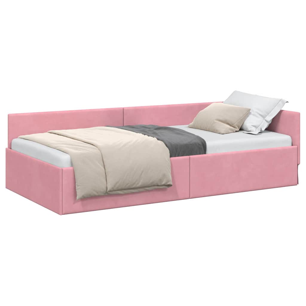 vidaXL Cadru de pat colțar cu headboard Roz 100 cm x 200 cm Catifea