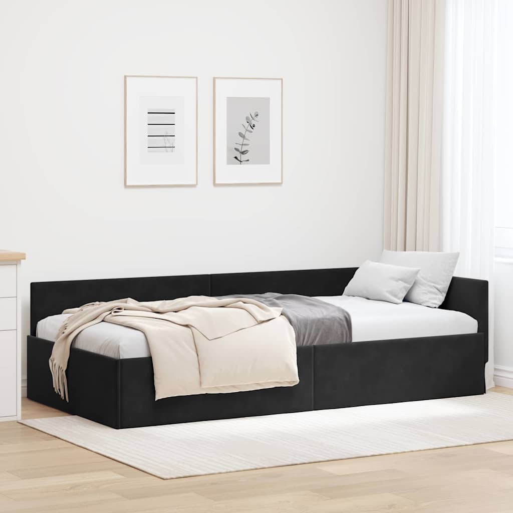 vidaXL Cadru de pat colțar cu headboard Negru 100 cm x 200 cm Catifea