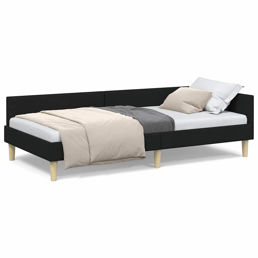 vidaXL Cadru de pat colțar cu headboard Negru 80 x 200 cm țesătură