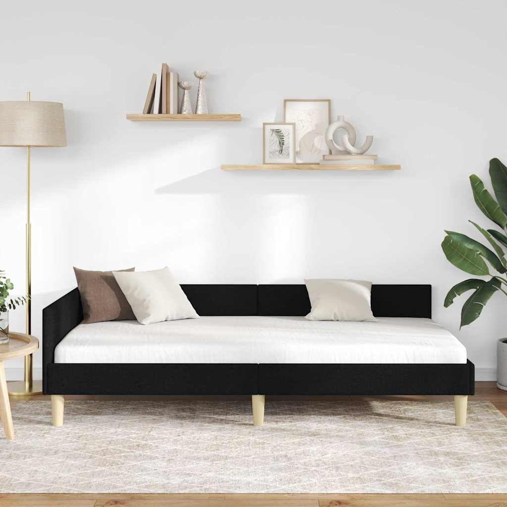 vidaXL Cadru de pat colțar cu headboard Negru 80 x 200 cm țesătură