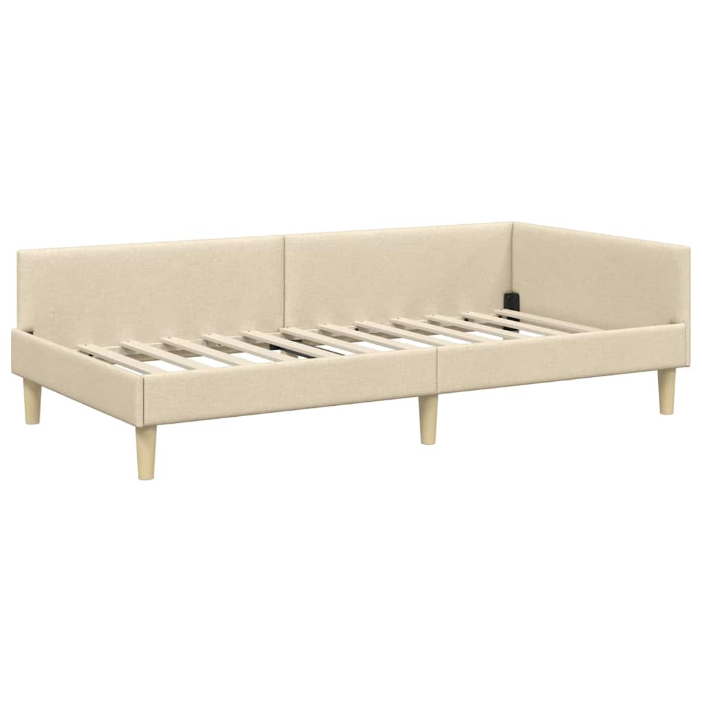 vidaXL Cadru de pat colțar cu headboard Crem 80 x 200 cm țesătură