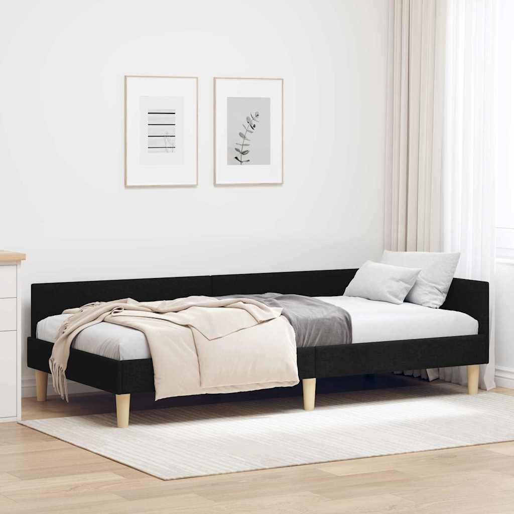 vidaXL Cadru de pat colțar cu headboard Negru 90 x 190 cm țesătură