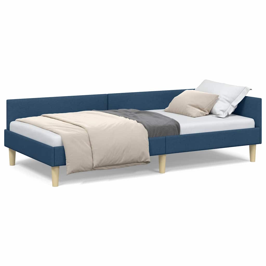 vidaXL Cadru de pat colțar cu headboard albastru 90 x 190 cm țesătură