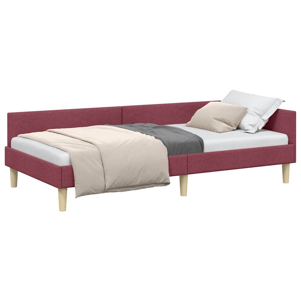 vidaXL Cadru de pat colțar cu headboard Roșu Vin 90 x 200 cm țesătură