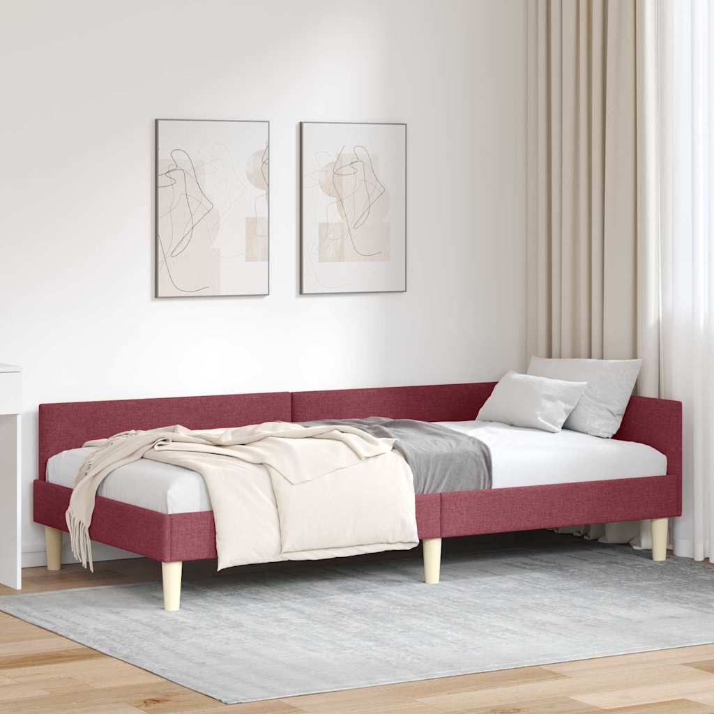 vidaXL Cadru de pat colțar cu headboard Roșu Vin 100 x 200 cm țesătură
